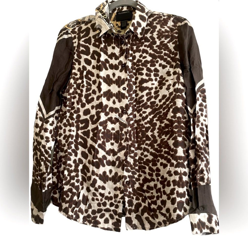 Cavalli class Brown and White Patterned Blouse Longsleeve